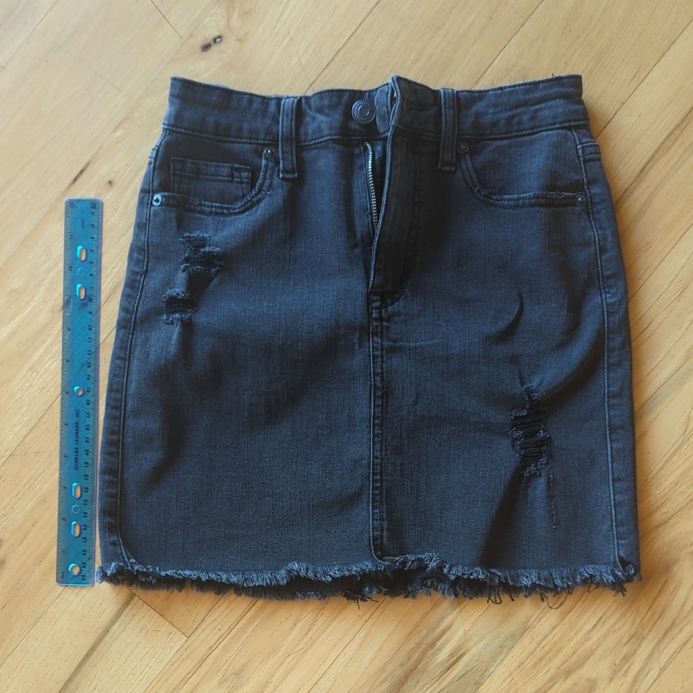 Aeropostale Distressed Black Denim Skirt